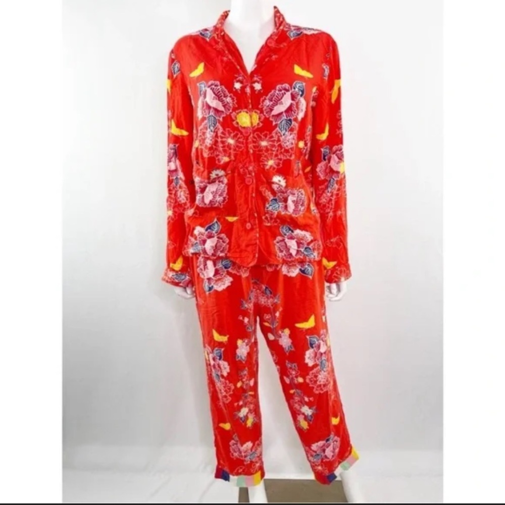 Cleobella Red Floral Pajama NWOT L butterfly boho rare printed set $148 casual - Picture 2 of 7